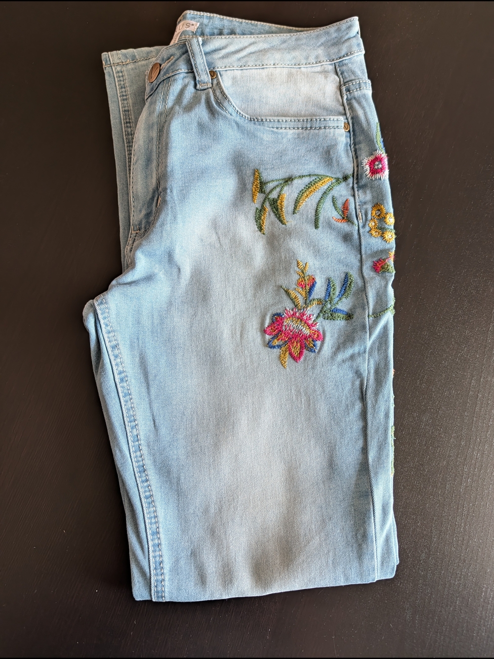 VENUS Light Blue Skinny Jeans with Multicolor Floral Embroidery
